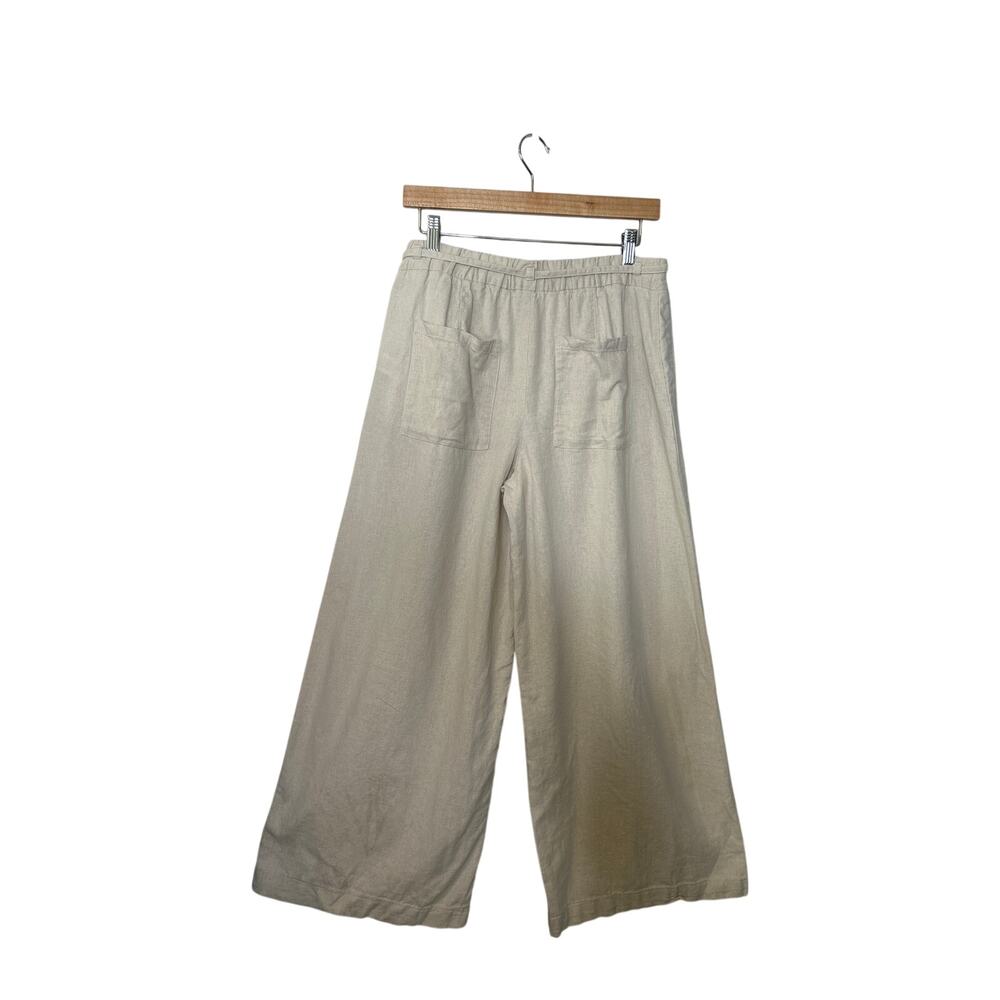 Zara Women's Wide-Leg Linen-Blend Pants Size Medium Beige Preppy, Comfy - Picture 2 of 13
